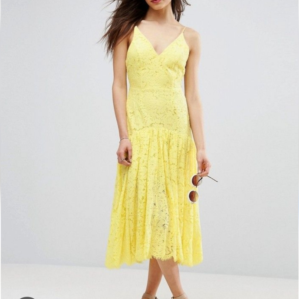 ASOS Sunny Yellow Lace Midi Dress